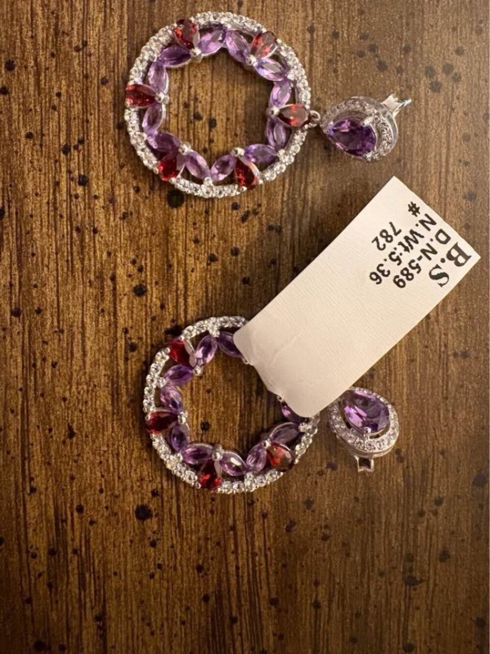 Amethyst, Garnet, and White Topaz Drop Earrings